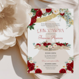 Invitación Bonito elegante Charro Rojo Oro Blanco Quinceanera