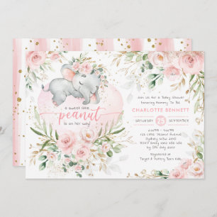 Invitación Bonito Elephant Rubor Pink Gold Floral Baby Shower
