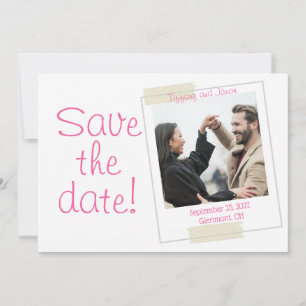 Invitación Bonito en color rosa y blanco estilo foto Guardar 