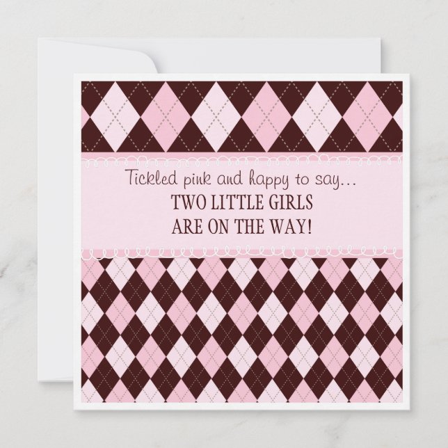 Invitación Bonito en el chica gemelo rosado Baby Shower de (Anverso)