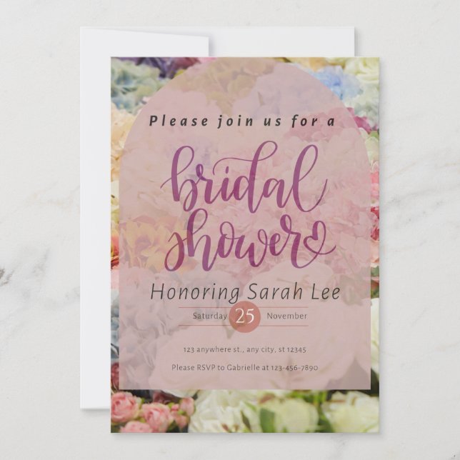 Invitación Bonito en la moderna ducha de novias rosada floral (Anverso)