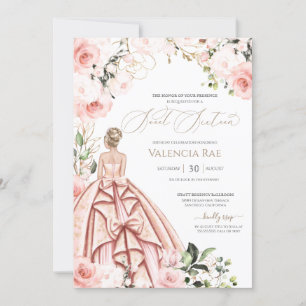 Invitación Bonito en rosa bello vestido Rosas Rubor dulce 16