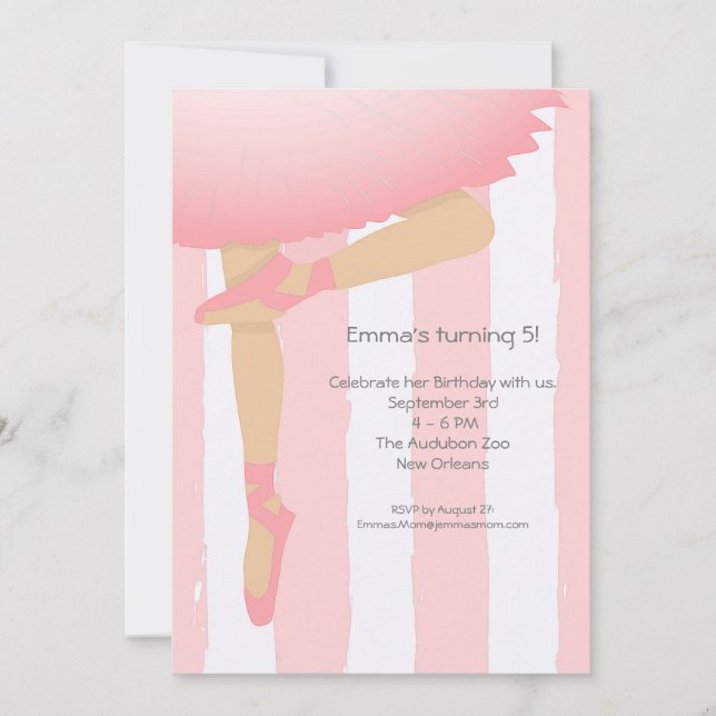 Invitación Bonito en rosa.  Fiesta de cumpleaños de la bailar (Anverso)