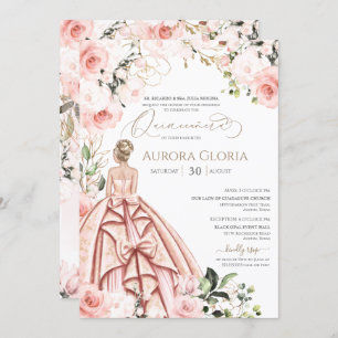 Invitación Bonito en rosa hermoso Rosa elegante Quinceanera 
