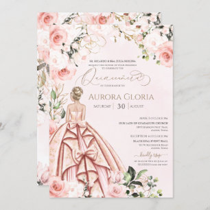Invitación Bonito en rosa hermoso Rosa elegante Quinceanera