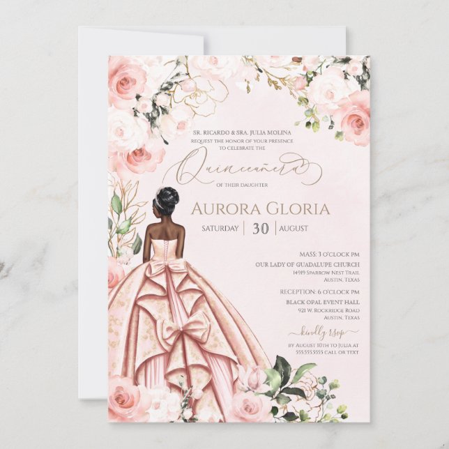 Invitación Bonito en rosa hermoso Rosa elegante Quinceanera (Anverso)