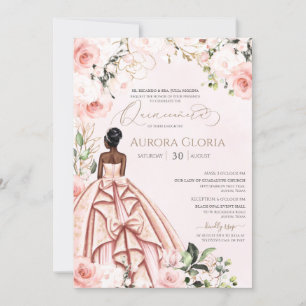 Invitación Bonito en rosa hermoso Rosa elegante Quinceanera