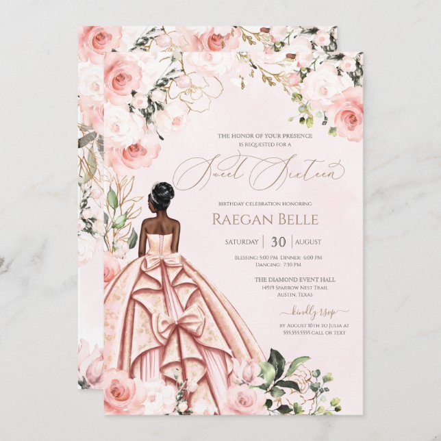 Invitación Bonito en Rosa rosado de Rubor Hermoso vestido dul (Anverso / Reverso)