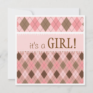 Invitación Bonito en rosado argyle es un Chica Baby Shower