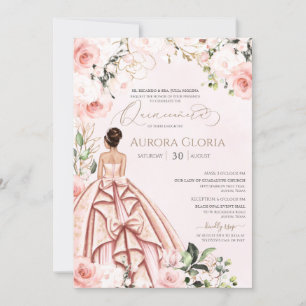 Invitación Bonito en rosado hermoso vestido Rosa Quinceañera
