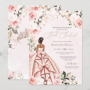Invitación Bonito en Rosas rosados de Rubor dulce 16 cumpleañ