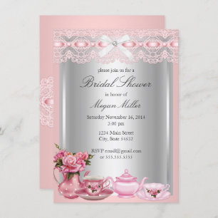 Invitación Bonito encaje rosado Alto Tea Bridal Ducha