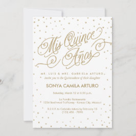 Invitación Bonito Estrellas blancas y doradas Fiesta de Quinc