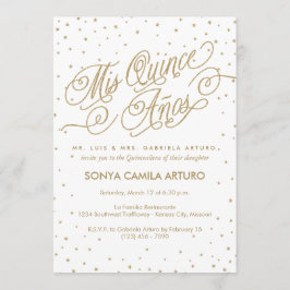 Invitación Bonito Estrellas blancas y doradas Fiesta de Quinc