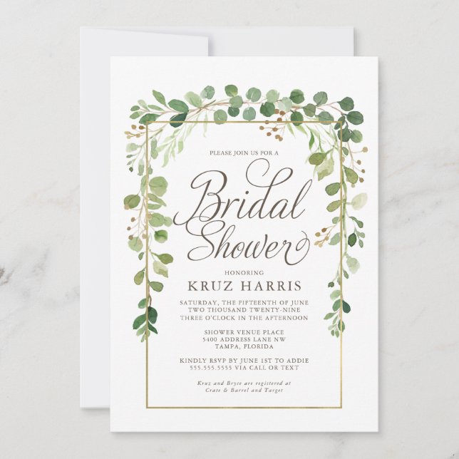 Invitación Bonito Eucalyptus Greenery Vine Bridal Shower Invi (Anverso)