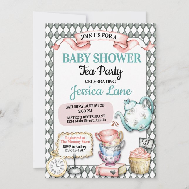 Invitación Bonito Fiesta de té Baby Shower (Anverso)