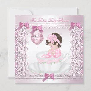 Invitación Bonito Fiesta de té Baby Shower Chica Cute rosa