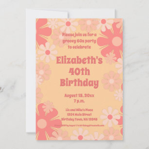 Invitación Bonito Fiesta Groovy 60 Cumpleaños Floral Rosa