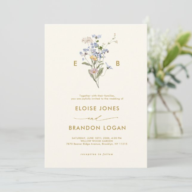 Invitación Bonito Flor silvestre Meadow Gold Boda (Anverso de pie)