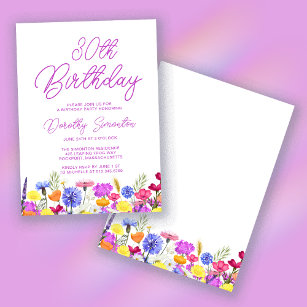 Invitación Bonito Flor violeta Adulto 30 cumpleaños