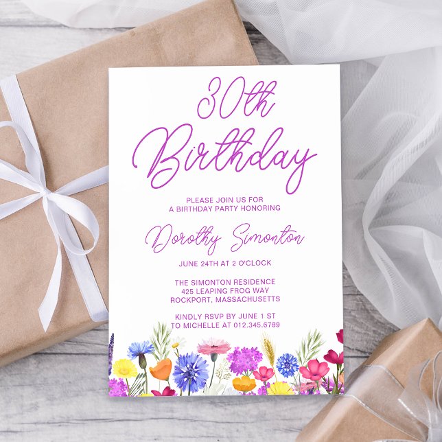 Invitación Bonito Flor violeta Adulto 30 cumpleaños (Subido por el creador)
