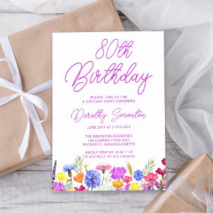 Invitación Bonito Flor violeta Adulto 80 cumpleaños