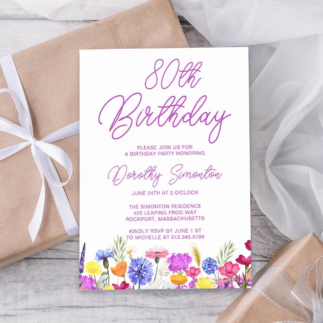 Invitación Bonito Flor violeta Adulto 80 cumpleaños (Subido por el creador)