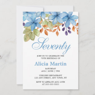 Invitación Bonito Flora Azul Verdor Cualquier cumpleaños de e