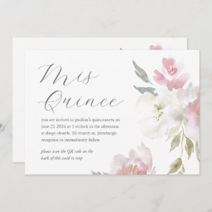 Invitación Bonito Floral 15º cumpleaños Quinceañera QR Código