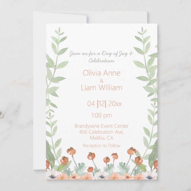 Invitación Bonito Floral acuarela Boda de escritura moderna (Anverso)