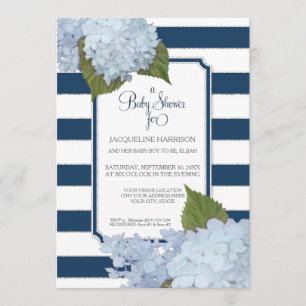 Invitación Bonito Floral Blue Elegy Navy Baby Shower Blanco
