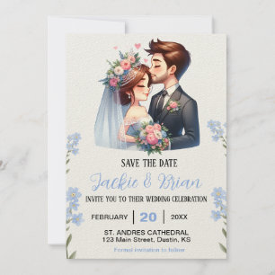Invitación Bonito Floral Bride y Groom Save the Date