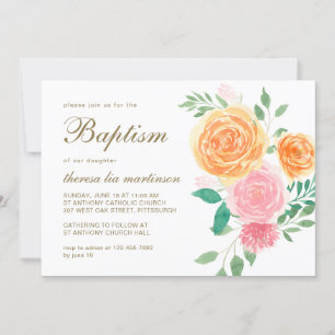 Invitación Bonito floral con bautismo cruzado