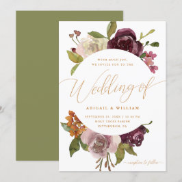 Invitación Bonito Floral con caligrafía Boda verde