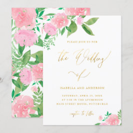Invitación Bonito Floral Faux Gold Calligraphy Boda