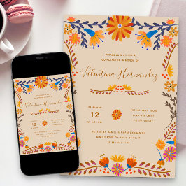 Invitación Bonito floral mexicana Arte folclórico Quinceanera