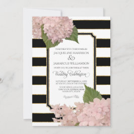 Invitación Bonito Floral Moderno elegante franja blanca negra