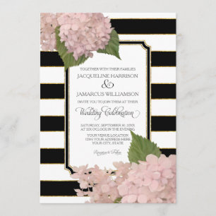 Invitación Bonito Floral Moderno elegante franja blanca negra