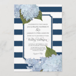 Invitación Bonito Floral Moderno elegante Navy franja blanca