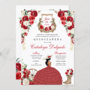 Invitación Bonito Floral Occidental Charro Quinceañera