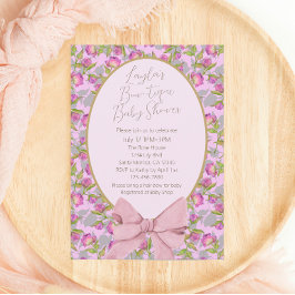 Invitación Bonito Floral Rosa Bow Baby Shower
