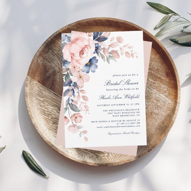 Invitación Bonito Floral Rosa Floral Ducha de novias (Pink Floral Watercolor Script Spring Bridal Shower Invitation)