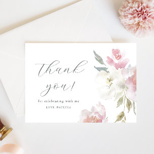 Invitación Bonito Floral Rosa Quinceañera Foto Gracias