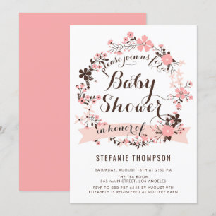 Invitación Bonito Floral rosa Wreath Baby Shower