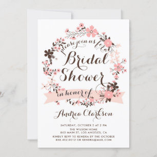 Invitación Bonito Floral Rosa Wreath Primavera Brillante
