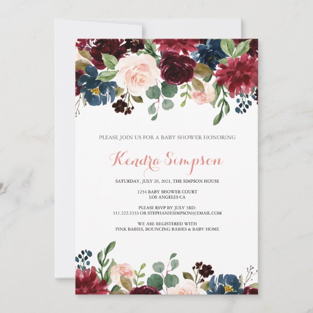 Invitación Bonito Floral Wreath Baby Shower (Anverso)