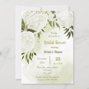 Invitación bonito flores blancas verde ducha de novia