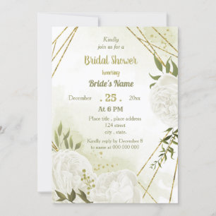 Invitación bonito flores blancas verde ducha de novia