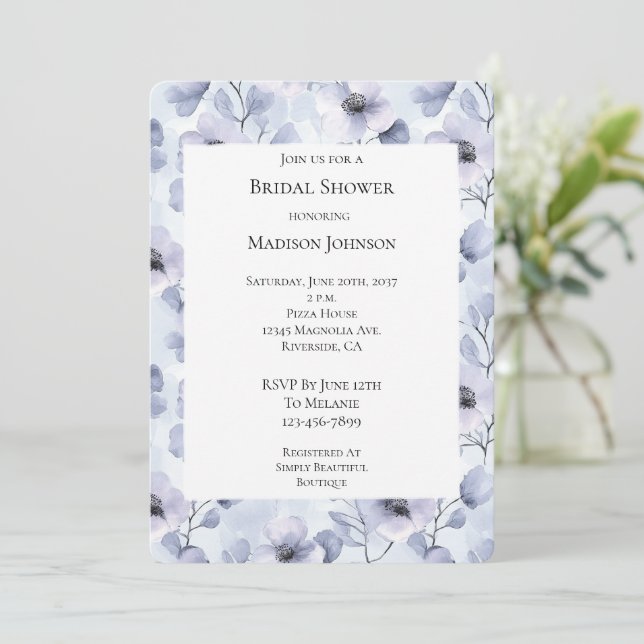Invitación Bonito Flores de Lavanda Púrpura Ducha Bridal (Anverso de pie)