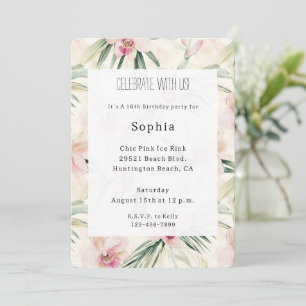 Invitación Bonito Flores de orquídeas tropicales rosadas Cump